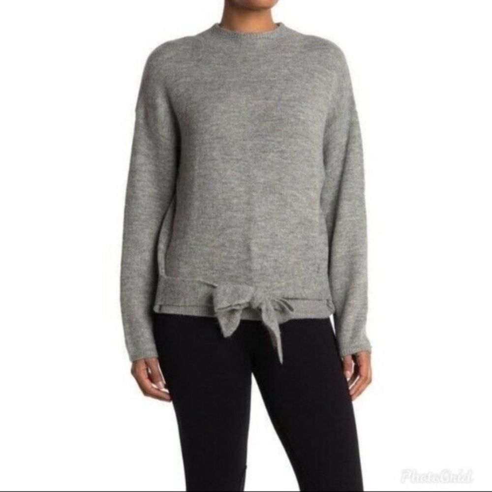 Wayf Gray Crew Neck Long Sleeve Tie Waist Pullover Sweater Size X Large